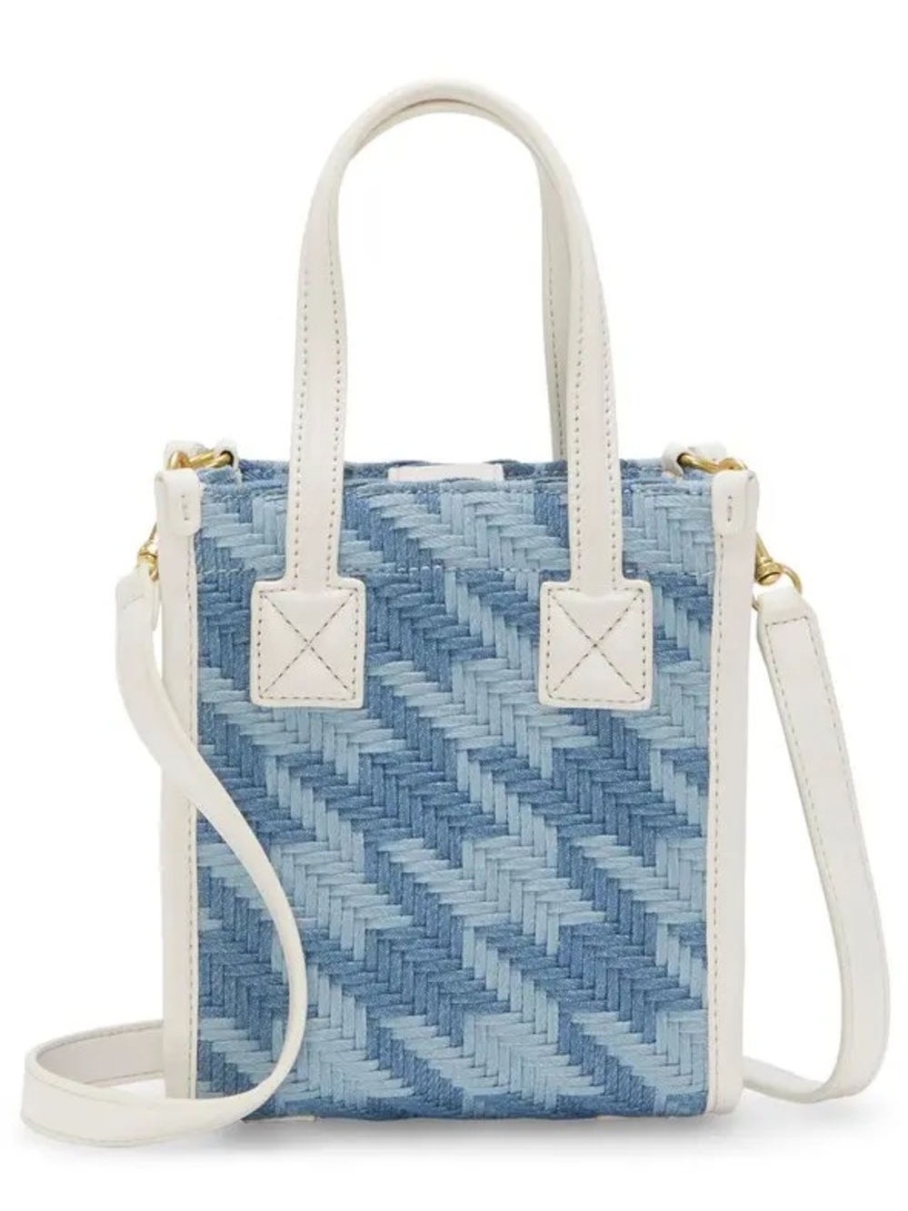 Vince Camuto Saly Crossbody Tote White & Light Blue Woven Tote Bag - Women
